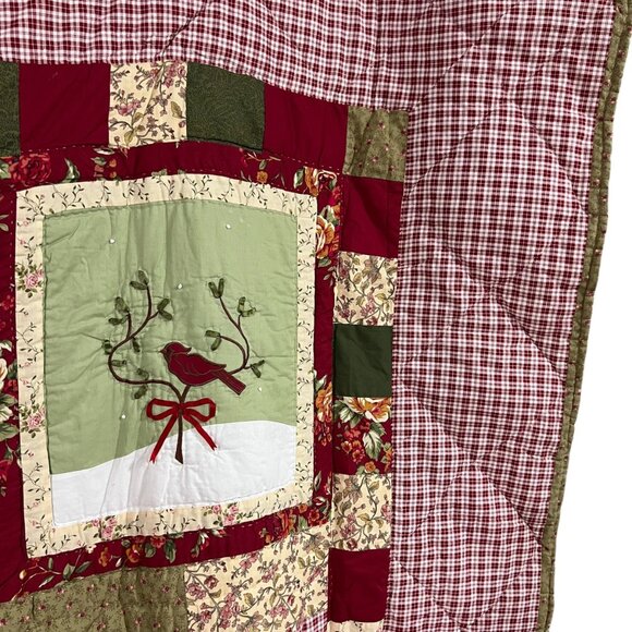 Vintage Country Farmhouse Cottage Winter Holiday Patchwork Quilt Size Queen - Picture 2 of 7